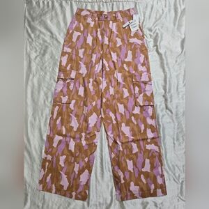 NWT Women's BP Nordstrom Pink & Tan Camo High Rise Wide Leg Pants Size Small